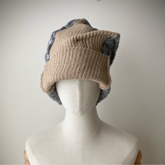 joodito origami crown 100% wool sweater hat japanese boro patchwork beanie cap - Picture 6 of 11